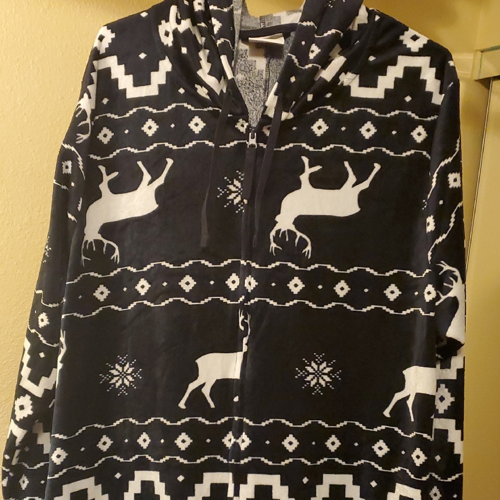 Mens Reindeer Pattern Sleepwear Hoodie Sz L/XL